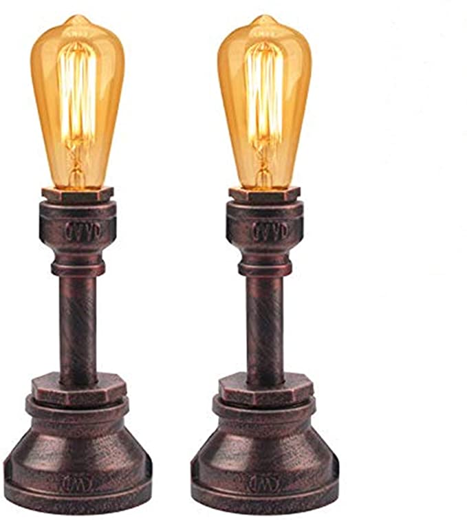 Industrial Lamp Set of 2, 3 Way Dimmable Touch Lamp Industrial Lamp for Bedroom with Vintage Edison Bulb Water Pipe Steampunk Lamp Iron Vintage Lamp for Bedroom Bedside Living Room Cafe Bar House