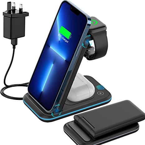 KIMILAR 3 in 1 Wireless Charger compatible with iPhone 13/12 / 11 / SE/XR/XS/X / 8, Samsung S22/S21/S20, Apple Watch Series 7/6 / 5/4 / 3/2 / SE, AirPods 2/3 / Pro, Samsung Buds Series