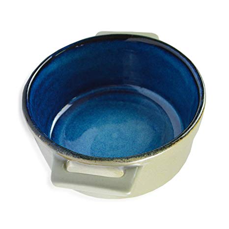 roro Ceramic Two Handle Cereal and Soup Bowl, 4 Inch (Coral Blue-Steel Gray)