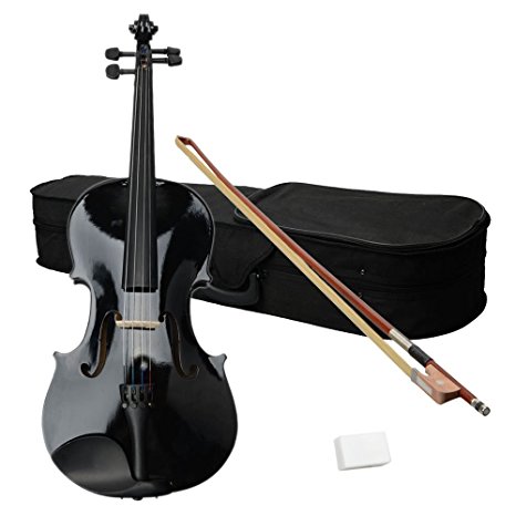 Acoustic Viola with Case, Bow, Rosin for Beginners Student Viola Starter Kit (16 Inch, Black)