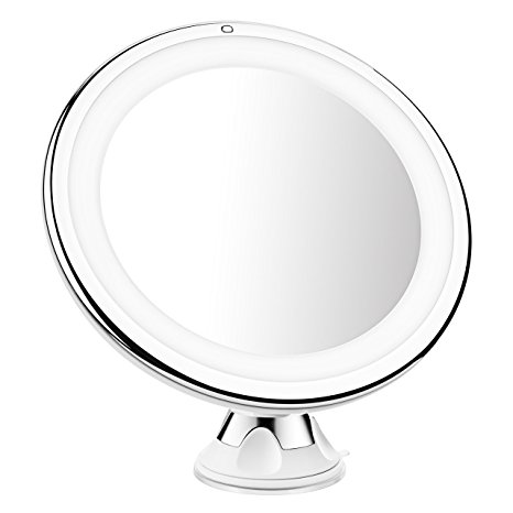 Cymas 7× Magnifying Lighted Makeup Mirror, 15 Min Auto Turn Off, Dimmable Daylight LED Travel Vanity Mirror, Compact, Cordless, 360 Rotation, Strong Locking Suction Bathroom Mirror