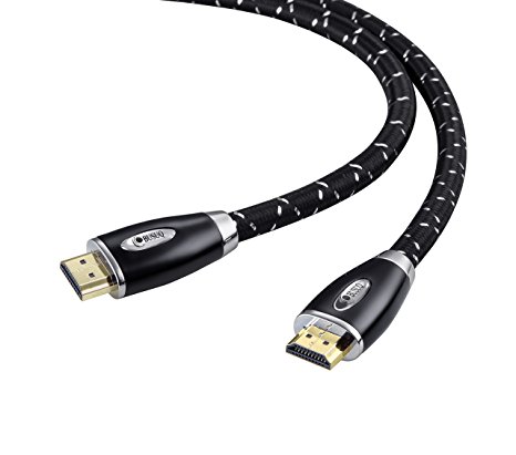BUSUQ 4K*2K @60HZ 26AWG HDMI Cable Supports Ethernet, 2.0v 1.4v 1.3v 3D and Audio Return (15 Feet/4.58 Meter),BLACK Nylon Mesh, Type A to Type A