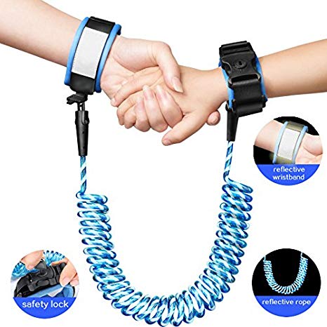 Anti Lost Wrist Link with Reflective Tape Sawed on - Safety Reflective Wrist Link for Toddlers, Babies & Kids (Blue) 1.5 Meter in Length