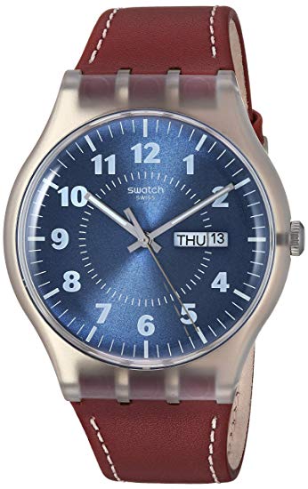 Swatch Originals Vent Bralant Blue Dial Leather Strap Men's Watch SUOK709