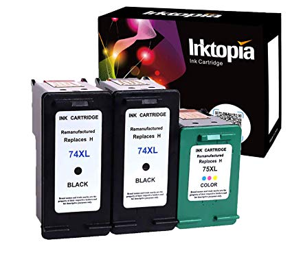 Remanufactured Ink Cartridge Replacement for HP 74XL CB336WN & HP 75XL CB338WN (2 Black & 1 Color, 3-Pack) for HP Photosmart Series Printer