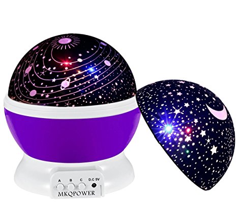 Night Ligthing Lamp, MKQPOWER Romantic 3 Modes Colorful LED Moon Sky Star  Dreamer Desk Rotating Cosmos Starlight Projector for Children Kids Baby Bedroom(Purple)