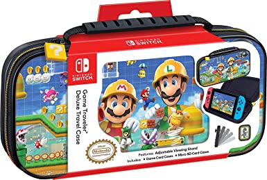 Officially Licensed Nintendo Switch Super Mario Maker 2 Carrying Case - Protective Deluxe Hard Shell Travel Case with Adjustable Viewing Stand - Game Case Included