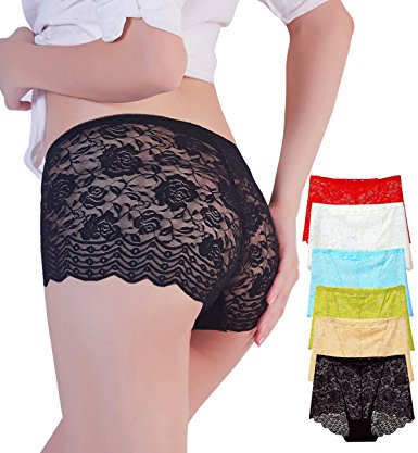 Eiggam Lace Underwear For Women 6 Pack Boyshort Panties Tummy Control High Waist Sexy Lingerie Underwear