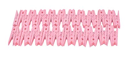 Home-X Pink Wood Clothespins, Perfect for Crafting and Laundry, Pink (Set of 40)
