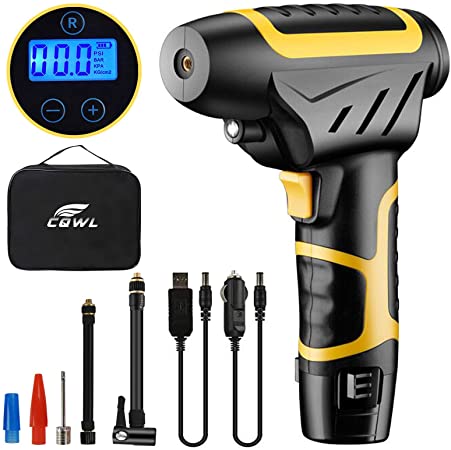 N / A CQWL Tyre Inflator Air Compressor Cordless Car Tyre Pump with 2200mAh Li-ion Battery, LCD Digital Pressure Gauge LED Lights USB Cable for Car Bicycle Tyres and Other Inflatables 140PSI