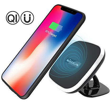 iPhone X Car Wireless Charger, Nillkin Qi Wireless Charger Car Dash Mount   Magnetic TPU Case for iPhone X - 2-in-1 Package