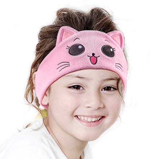 iClever Kids Headphones Girls - Sleeping Headphones for Kids, Comfortable Fleece Headband, Removable Speakers, Washable Headband, Volume Limiting, Tangle-Free Wires - Childrens Headphones, Pink