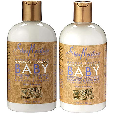 Shea Moisture Manuka Honey & Provence Lavender Baby Nighttime Soothing Lotion 13 fl oz. | Baby Nighttime Soothing Shampoo & Bath Milk 13 fl oz.