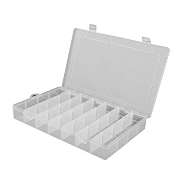 FENICAL Clearn Plastic Jewelry Organizer Box 28-Grid Storage Container Case with Removable Dividers
