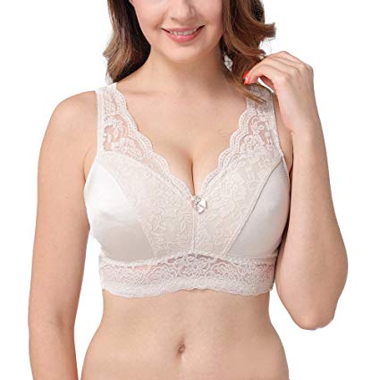 sheroine Women Lace Bralette Plus Size Full Coverage Seamless Sleep Bras with Removable Pads