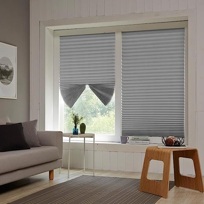 Foiresoft No Tools Pleated Fabric Shades, Temporary Window Blinds, No Drilling Self Adhesive Blinds, Easy to Cut and Install, Trim at Home, Cordless Blackout White, 35 in X 70 in, 1 Pack