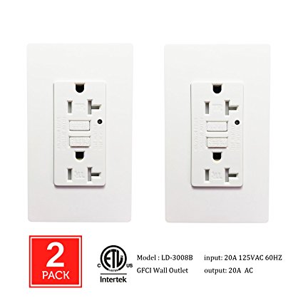 [2 Pack] SECKATECH 20 Amp 125 Volt Tamper-Resistant GFCI Wall Outlet Receptacle with 4 Free Wall Plates. The Product Details in the Description--ETL Listed,White