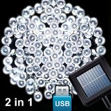 World First Release With USB Interface 75ft 200LED Amir Solar Powered LED String Light With USB Port for Power Bank Computer Wall Charger IndoorOutdoor Ambiance LightingSolar Christmas Lights Solar Fairy String Lights for Gardens Homes Christmas Party White