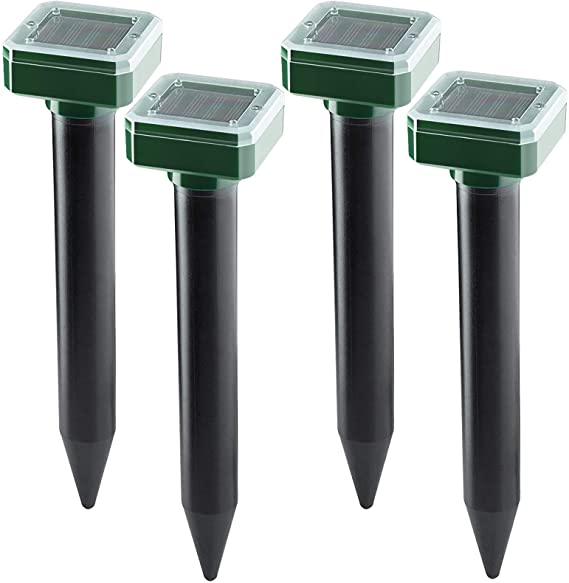 4 Pack Solar Sonic Mole Repellent,Humane Pest Control Solar Powered Ultrasonic Mole Repellent,Waterproof Outdoor Snake Deterrent Gopher Driver Vole Chaser for Lawn Garden Yard