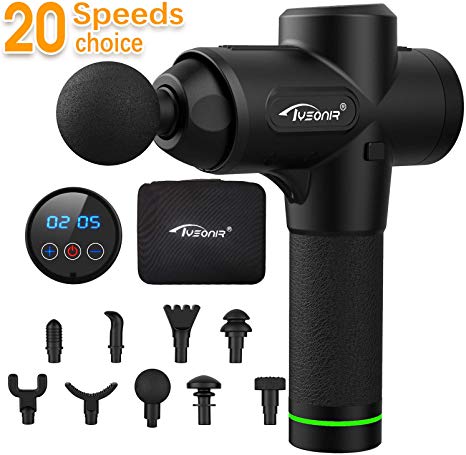 Massage Gun Deep Tissue Percussion Muscle Massager，Sports Massager for Pain Relief，Handheld Electric Body Massager with 20 Adjustable Speed, 9 Head, Built-in 4 * 2600mAh,can continuously for 6-8 hours