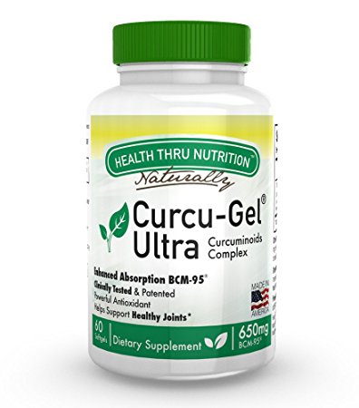 Curcu-Gel Ultra 650 mg BCM-95 Enhanced Absorption Bio-Curcumin Complex (500mg total Curcuminoids with Essential Oils of Turmeric Rhizome) 60...