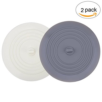 Tub Stopper 2 Pack, V-TOP 6 inches Large Silicone Bathtub Stopper Drain Plug Sinks Hair Stopper Flat Suction Cover for Kitchen Bathroom and Laundry (White&Gray)