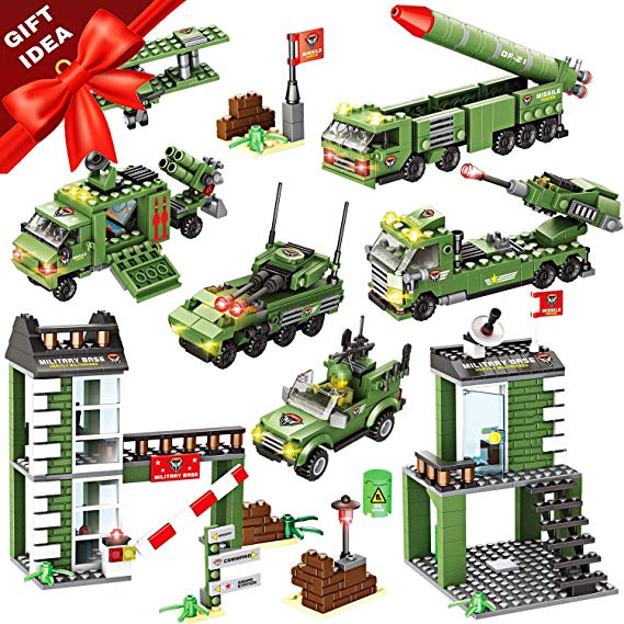 WishaLife 1219 Pieces City Police Station Building Kit, City Sets, Police Car Toy, Army Military Base Building Toy with Military Vehicles, Missile Truck, Tank with Storage Box for Boys and Girls 6-12