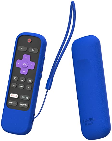 SIKAI Silicone Case Cover for Roku Voice Remote RCAL7R Shockproof Protective Skin for Sharp Roku TV Voice Remote with Power and Mute Button Kids-Friendly Anti-Lost with Remote Loop (Blue)