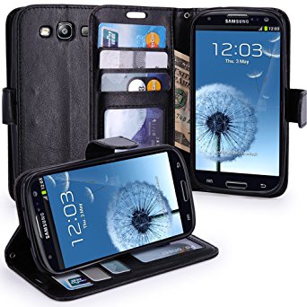 S3 Case, LK [Kickstand Feature] S3 Wallet Case, Luxury PU Leather Wallet Case Flip Cover Built-in Card Slots Stand For Samsung Galaxy S3, BLACK