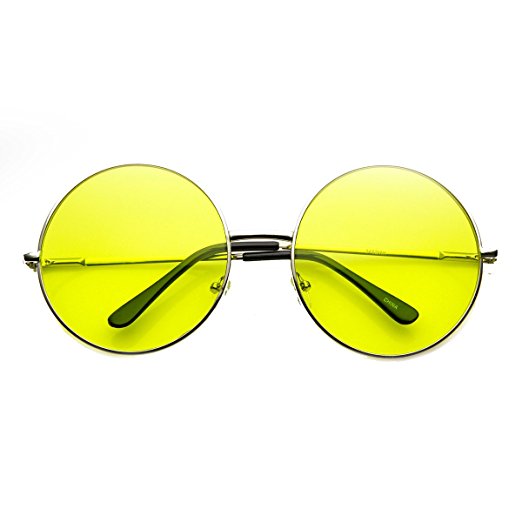 zeroUV - Womens Fashion Oversized Color Tint Lens Metal Circle Round Sunglasses