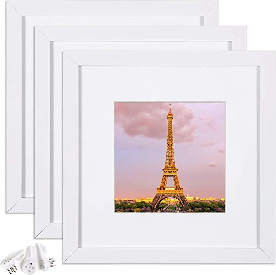 upsimples 8x8 Picture Frame Set of 3,Display Pictures 5x5 with Mat or 8x8 Without Mat,Multi Photo Frames Collage for Wall,White