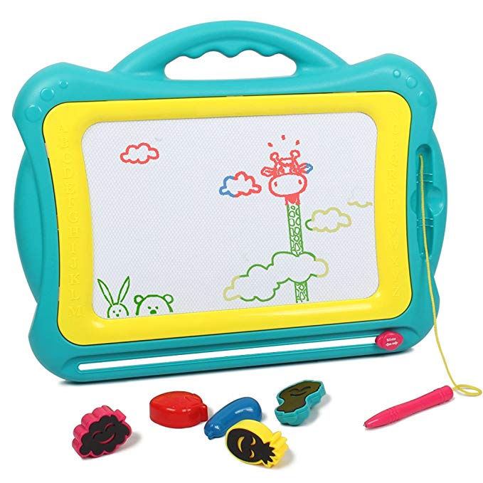 AMOSTING Magnetic Drawing Board,Travel Doodle Sketch Board Drawing Educational Toy for Kids to Draw on Magic Scribble Boards with Funny Stamps