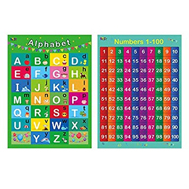 Alphabet, Numbers 1-100,2 LAMINATED Educational Posters for Toddlers ,17” X 22”