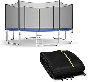 Giantex Trampoline Safety Net, 8 10 12 14 15 16Ft Weather-Resistant Replacement Enclosure Net for Round Frame, with Double-Headed Zippers, Protection Buckles & Enhanced Hook, Poles Not Included