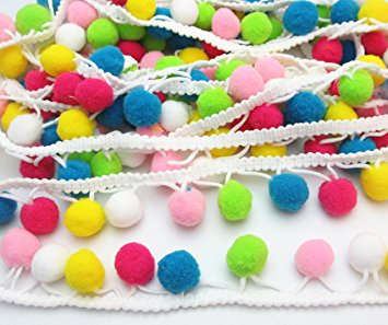 Dandan DIY 5yards Colorful 15mm Pom Pom Ball Fringe Trim Ribbon for Clothes Sewing Home Party Wedding Decoration Lace Ribbon Craft Supply