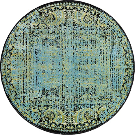 Unique Loom Imperial Collection Paisley, Distressed, Border, Vintage, Modern, Abstract Area Rug (3' 3 x 3' 3 Round, Aquamarine/Green)