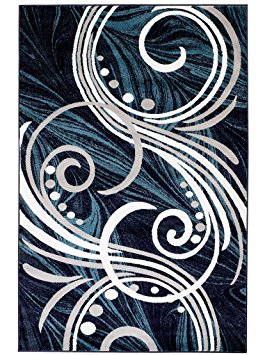NEW Summit ELITE # 61 BLUE GREY WHITE SWIRL SCROLLS Transitional Swirl Area Rug Modern Abstract Rug Many Sizes Available 2x3 2x7 4x6 5x7 8x11 (22'' INCH WIDE X 7' FEET LONG HALL WAY RUNNER )