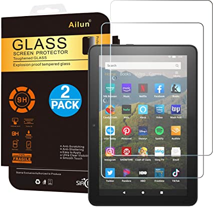 AILUN Screen Protector for All-New Amzon Kindle Fire HD 8/Fire HD 8 Plus/Fire HD 8 Kids 2020 Released 0.33 MM Premium Tempered Glass, Ultra Clear,Anti-Scratches,Case Friendly