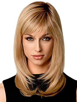 Kalyss Women's Shoulder Length Layers Dark Rooted Ombre Blonde Heat Resistant Synthetic Hair Wigs
