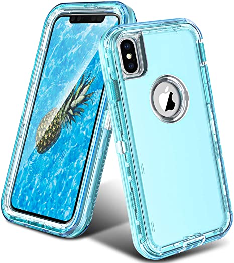 ORIbox iPhone X Case & iPhone Xs Case for Women & Men, Heavy Duty Shockproof Anti-Fall case, More Suitable for People with Big Hands, Crystal Blue