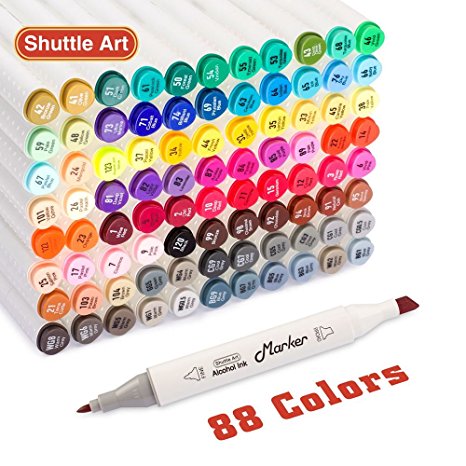 Shuttle Art 88 Colors Dual Tip Art Markers,Permanent Marker Pens Highlighters with Case Perfect for Illustration Adult Coloring Sketching and Card Making