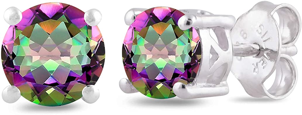 Silgo 925 Sterling Silver Earrings For Women - Birthstone Stud Earrings For Women - (Available in Amethyst Citrine Blue Topaz Peridot Black Spinel Onyx Garnet Smoky Mystic Topaz Gemstone - Round -6MM)