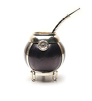 Handmade Mate gourd - german silver trim and base - with boambilla (straw) (Black)