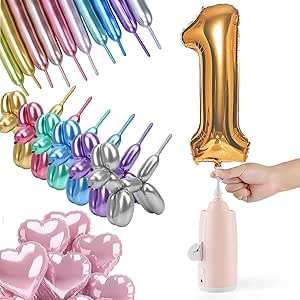 Electric Magic Balloon Pump, Electric Air Inflator Party Air Blower Pump with 1 Nozzle 1 Balloon Cutter and 10 Pcs Long Balloons,Great for Twisty Curly Balloon, Foil Balloons