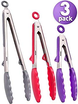 Silicone Kitchen Tongs BBQ Tongs 2 Pack 9 and 12 in Graphite Grey Bonus Silicone Oven Mitt Magenta Red