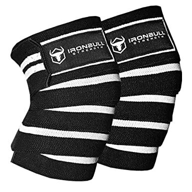 Knee Wraps (1 Pair) - 80" Elastic Knee and Elbow Support & Compression - For Weightlifting, Powerlifting, Fitness, WODs & Gym Workout - Knee Straps for Squats (Black/White)