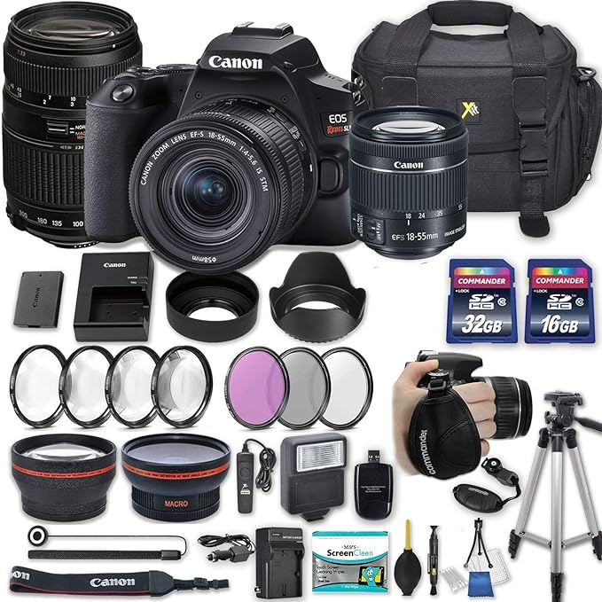 Canon EOS Rebel SL3 DSLR Camera with EF-S 18-55mm f/4-5.6 is STM Lens   70-300mm f/4-5.6 Lens   2 Memory Cards   2 Auxiliary Lenses   More(25 Items) (Renewed)