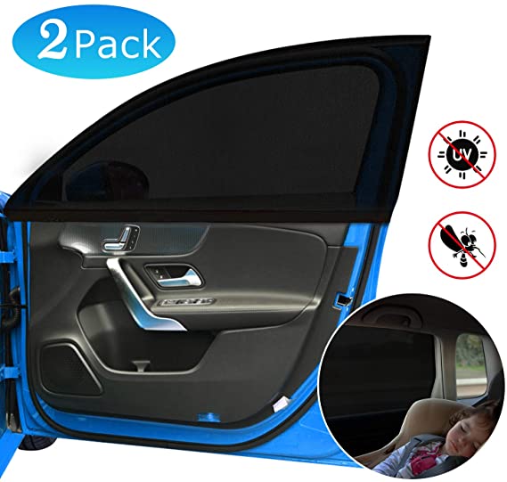 Adoric Car Window Shades For Baby, Car Window Shades For Kids 2 Pack Car Blinds for Baby, Mosquito Net & UV Protection For Kids, Baby & Pets, Fits Most Cars