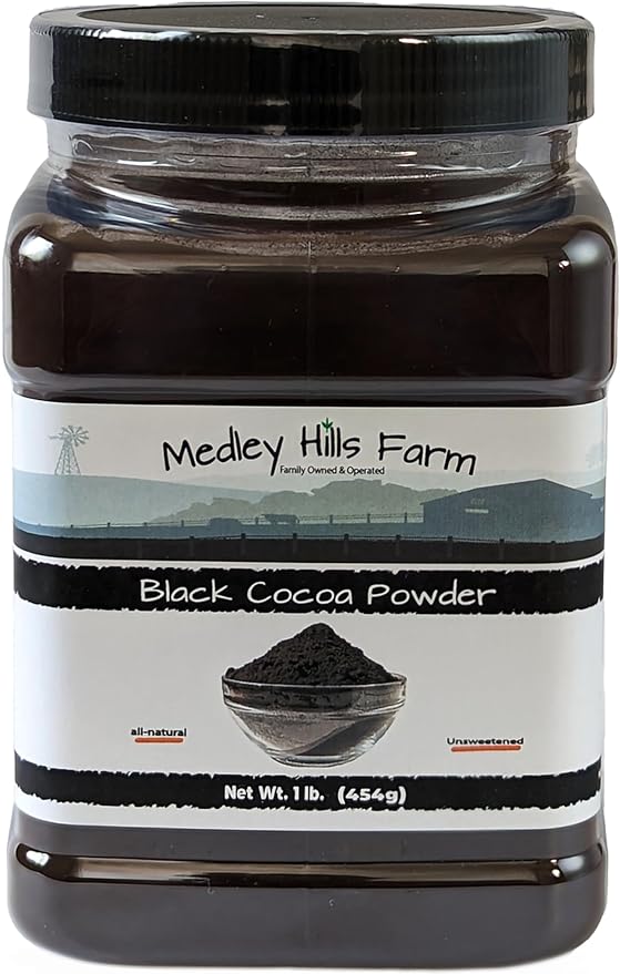 Black cocoa powder by Medley hills farm 1 Lb. in Reusable Container - Great Black cocoa powder for baking - Dutch Processed Cocoa Powder - Unsweetened