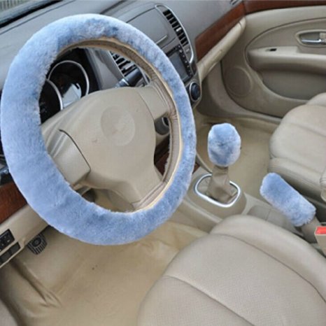 Pesp® Non-slip Car Decoration Steering Wheel Handbrake Gear Shift Cover Plush New (Blue)